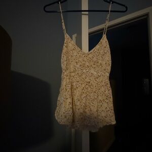 Abercrombie & Fitch Cream Floral Spaghetti-Strap Peplum Cami Top